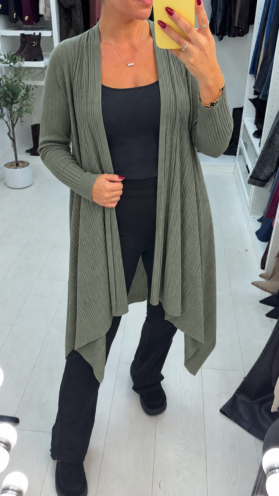 Beverley Plain Ribbed Asymmetric Cardigan