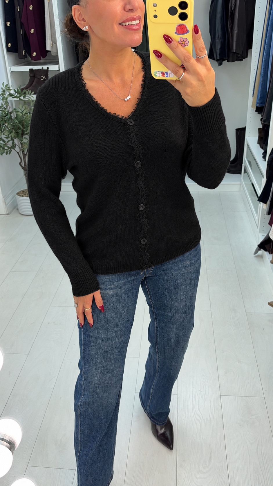 Priscilla Lace Detail Button Front Jumper