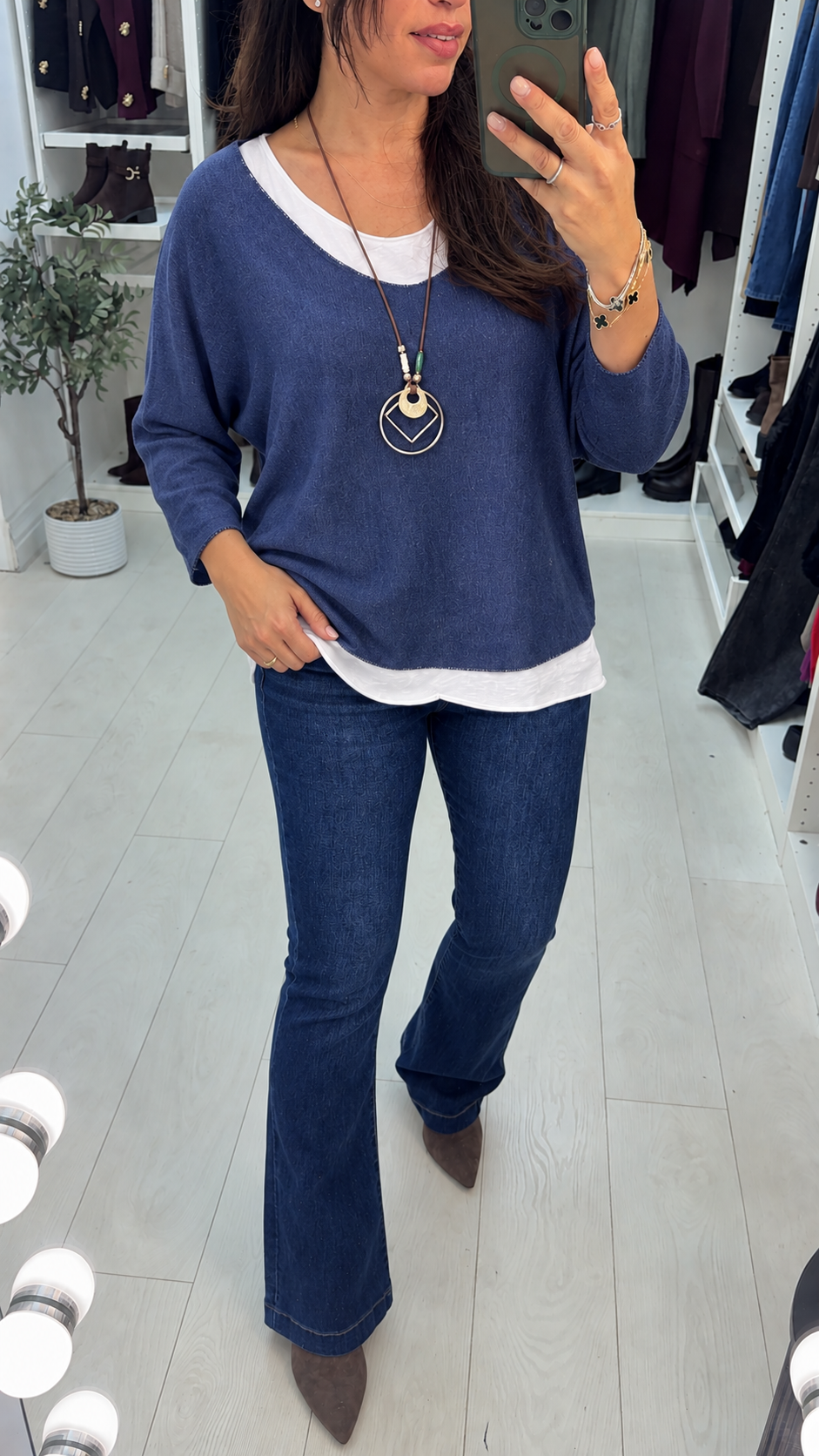 Kailani Plain Double Layer Necklace Fine Knit Jumper