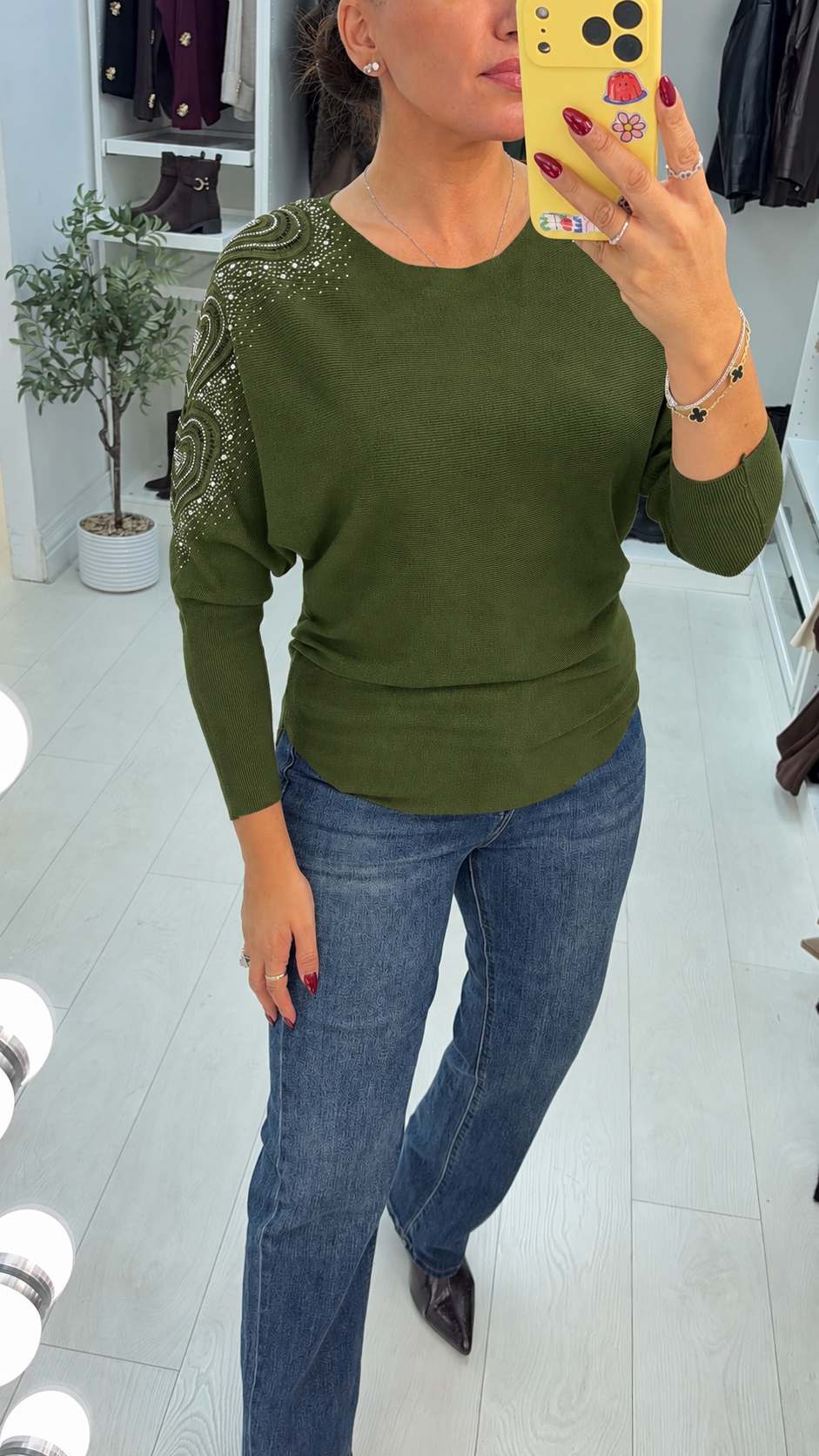 Elvira Plain Embellished Heart Sleeve Jumper