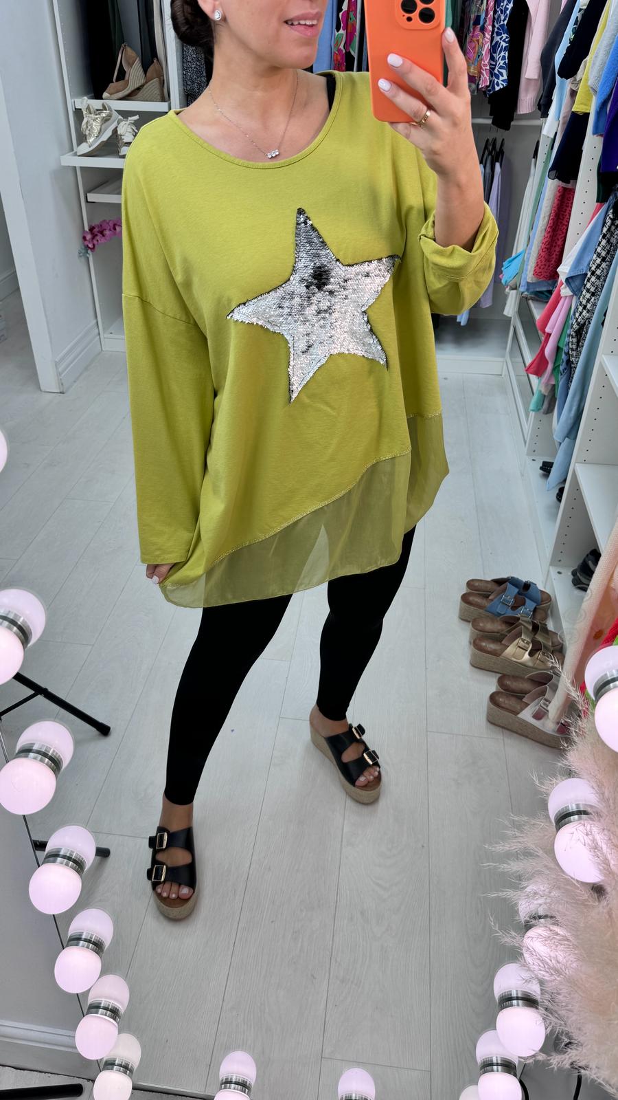 Malin Asymmetric Chiffon Sequin Star Sweatshirt