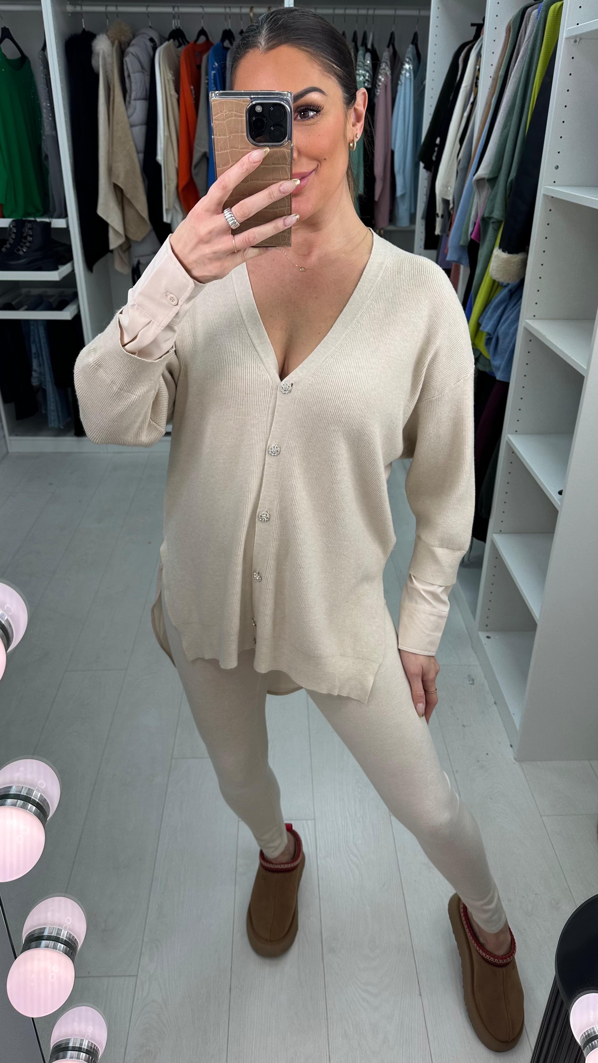 Peggy Diamante Button Loungewear Set