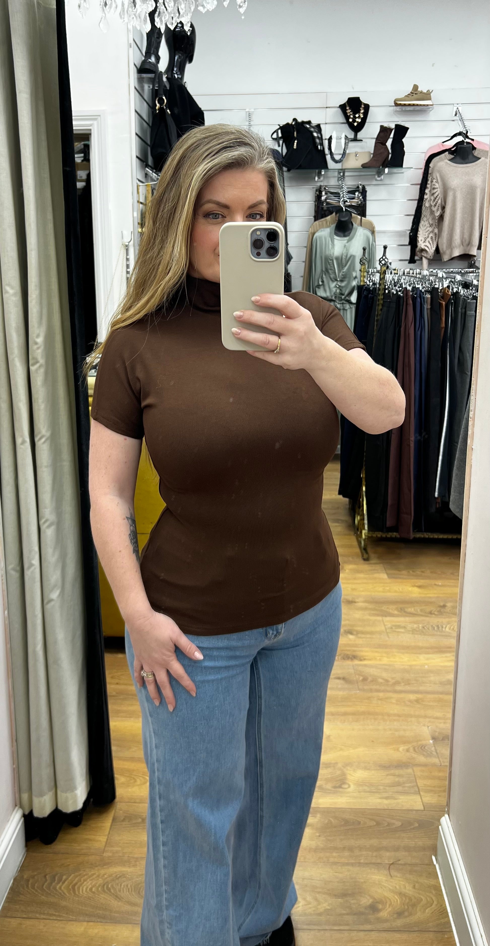 Sayla High Neck Short Sleeve Top