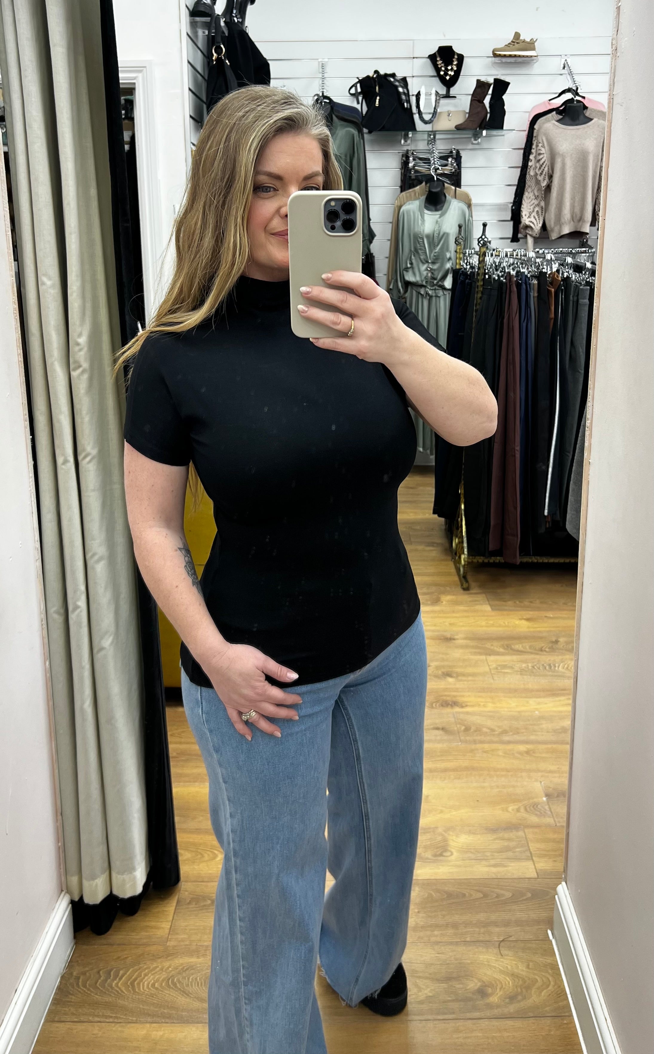 Sayla High Neck Short Sleeve Top