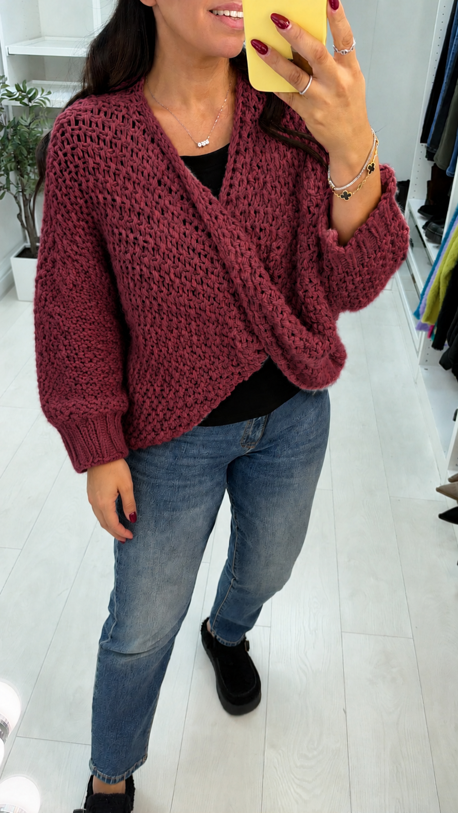 Kristiana Plain Wrap Front Chunky Knit Jumper