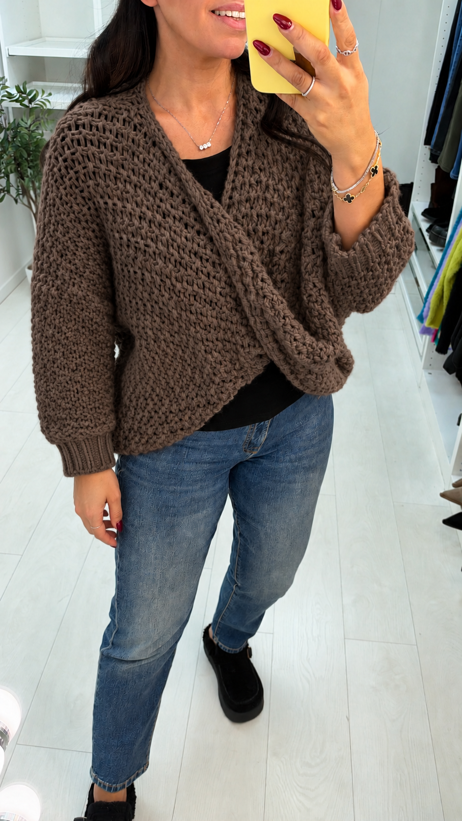 Kristiana Plain Wrap Front Chunky Knit Jumper