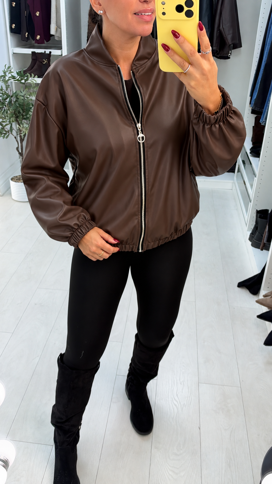Paulette Faux Leather Zip Front Jacket