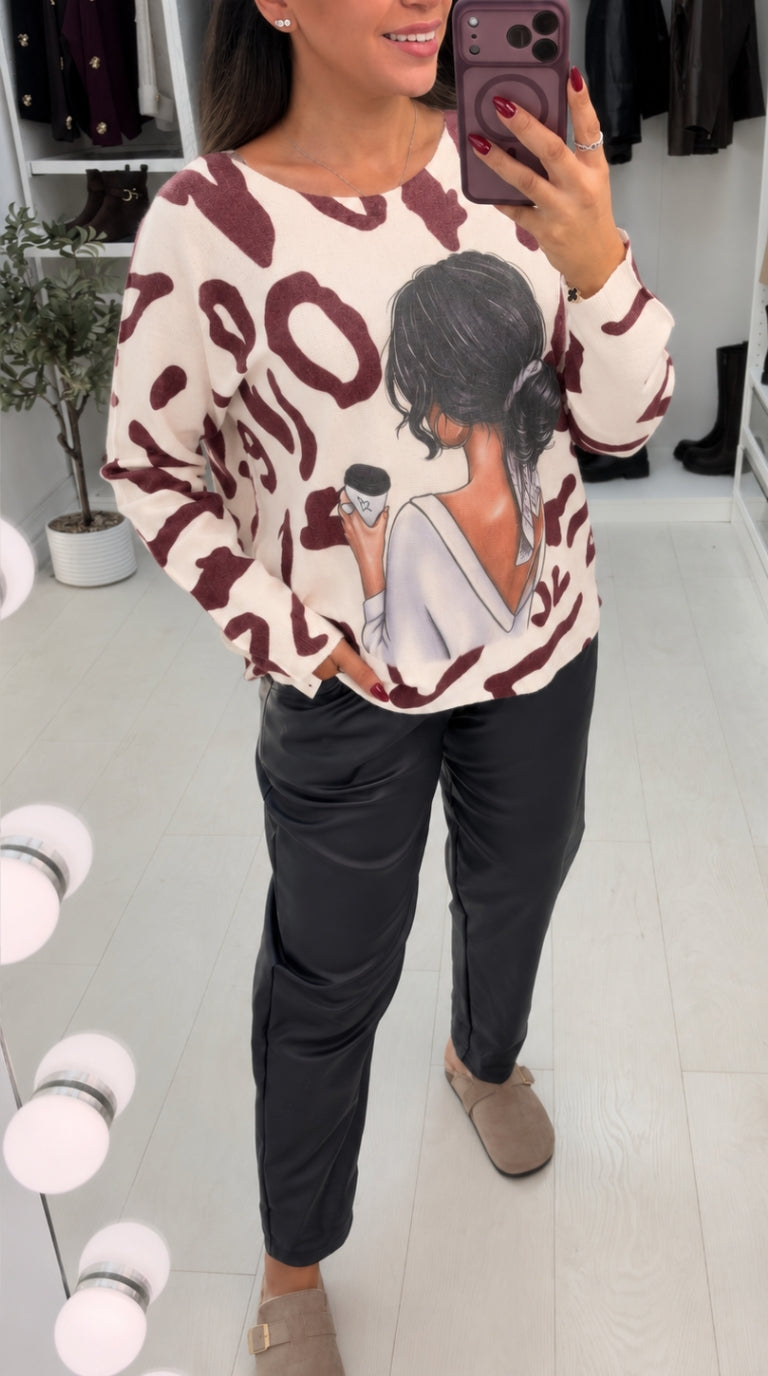 Esmena Leopard & Coffee Print Batwing Top