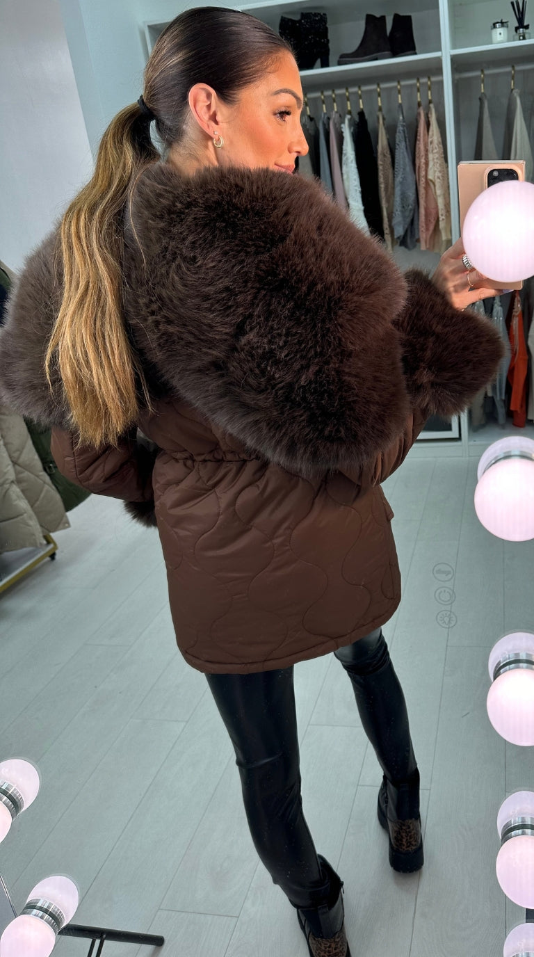Alanda Chocolate Faux Fur Toggle Waist Jacket