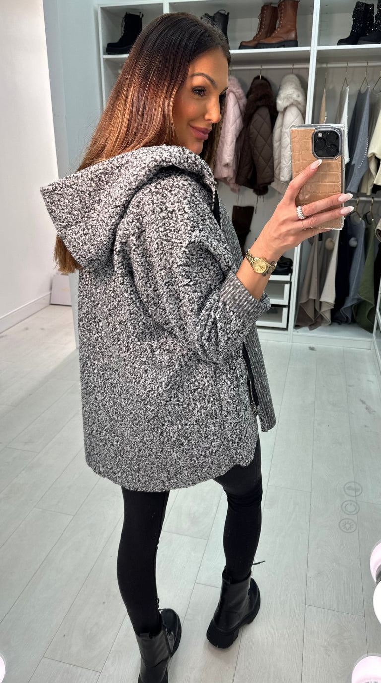 Judine Boucle Hooded Zip Jacket