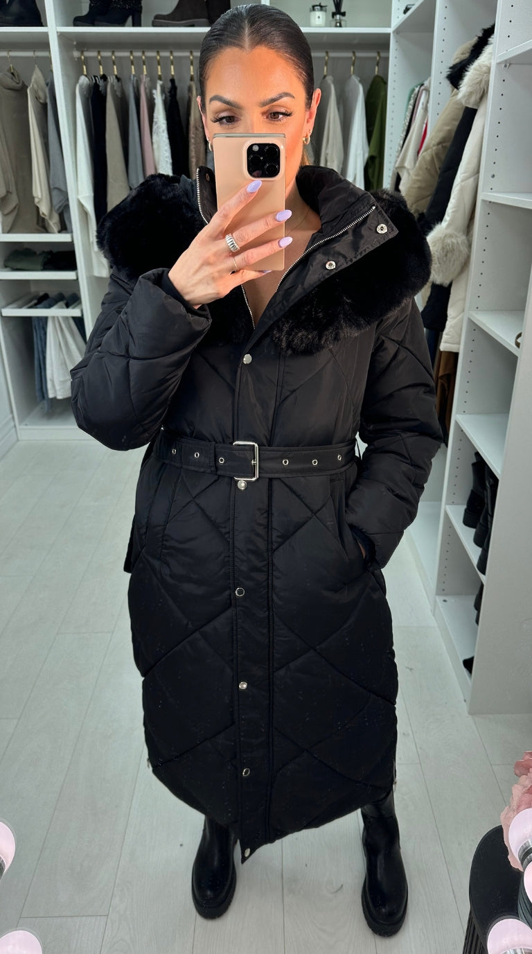 Loukia Faux Fur Hooded Longline Coat