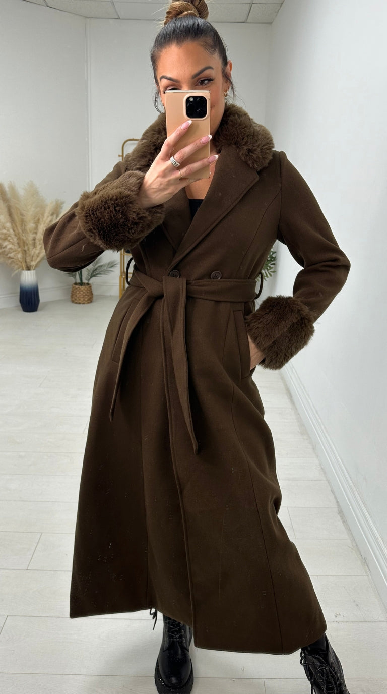 Jenett Faux Fur Collar Longline Jacket