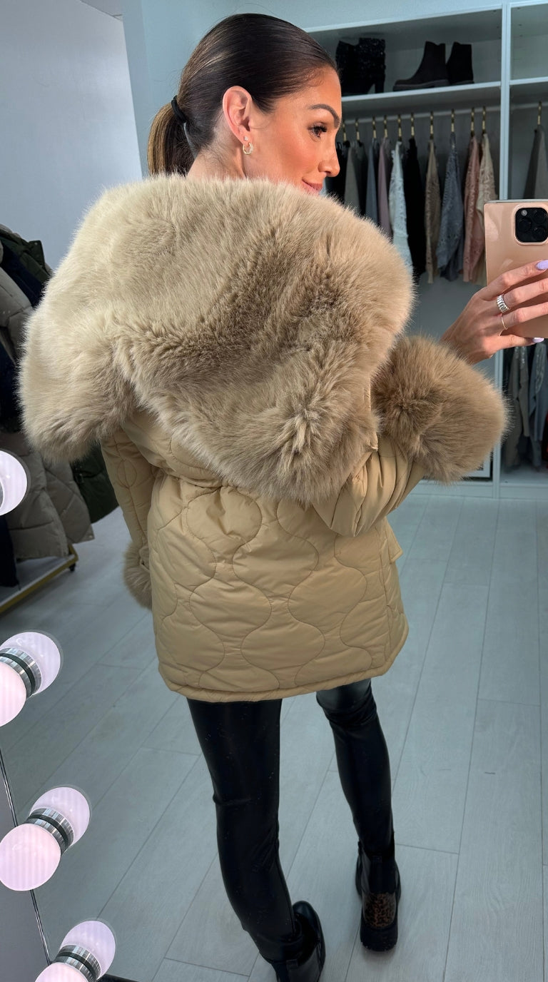 Alanda Tan Faux Fur Toggle Waist Jacket