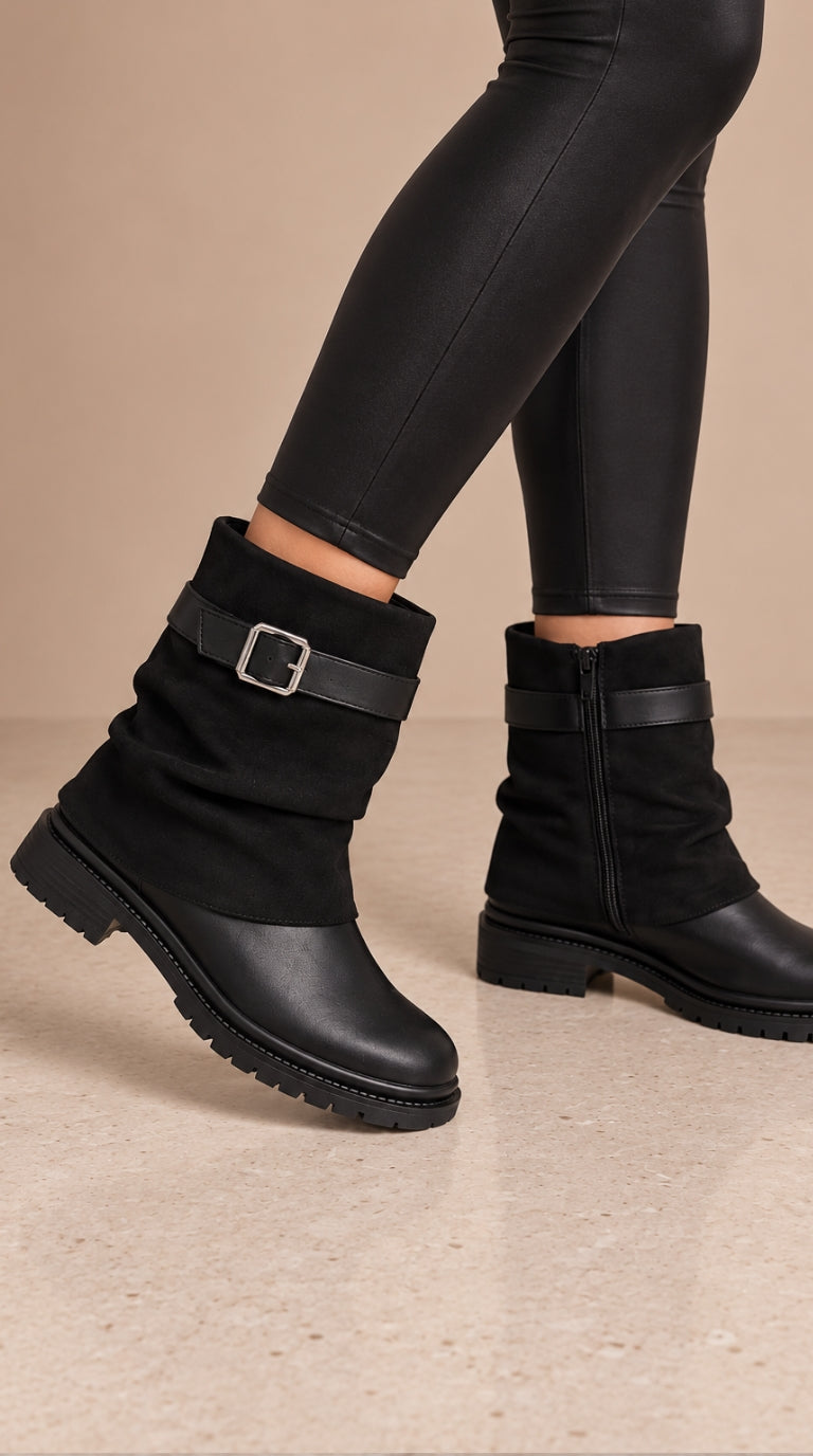 Sammy Faux Suede & Faux Leather Ankle Boots