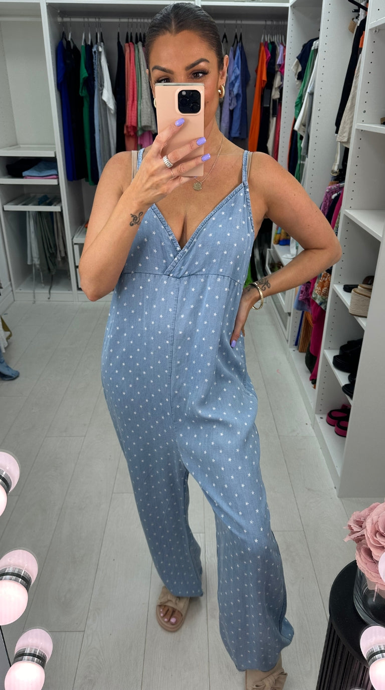 Pearla Star Print Wide Leg Jumpsuit