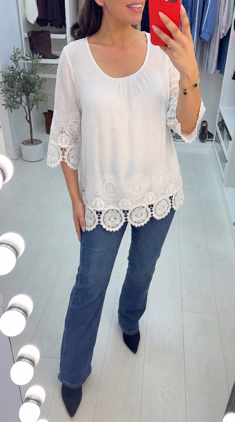 Yara Loose Fit Crochet Detailed Top