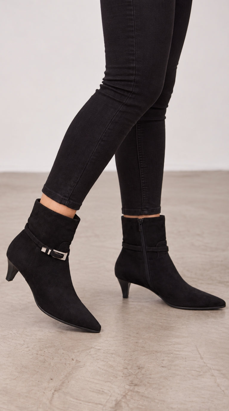 Vickie Faux Suede Buckle Detail Pointed Boots