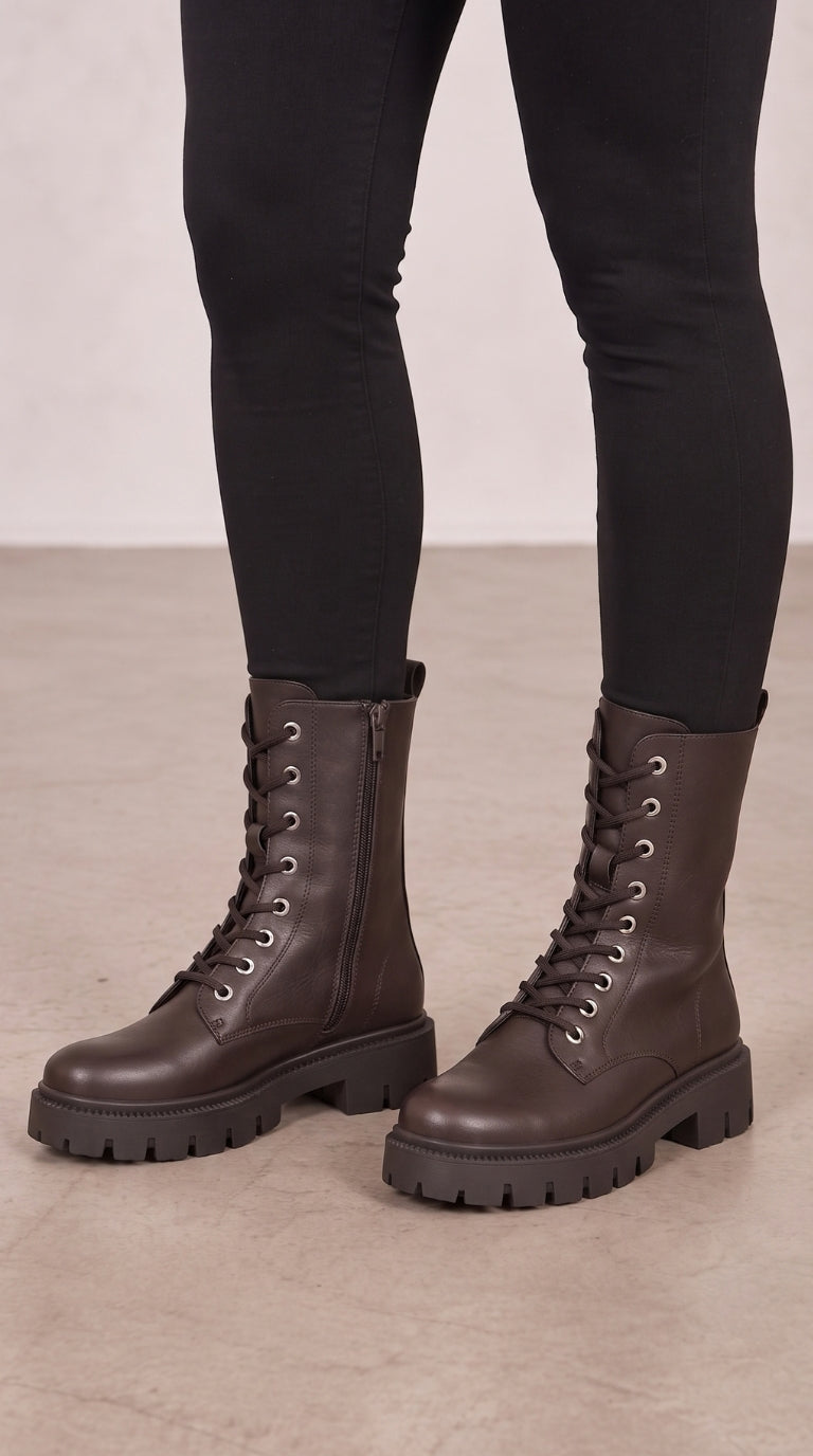 Cristian Faux Leather Lace Up Biker Boots