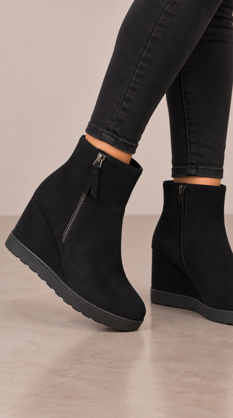 Charlie Faux Suede Zip Detail Wedge Boots