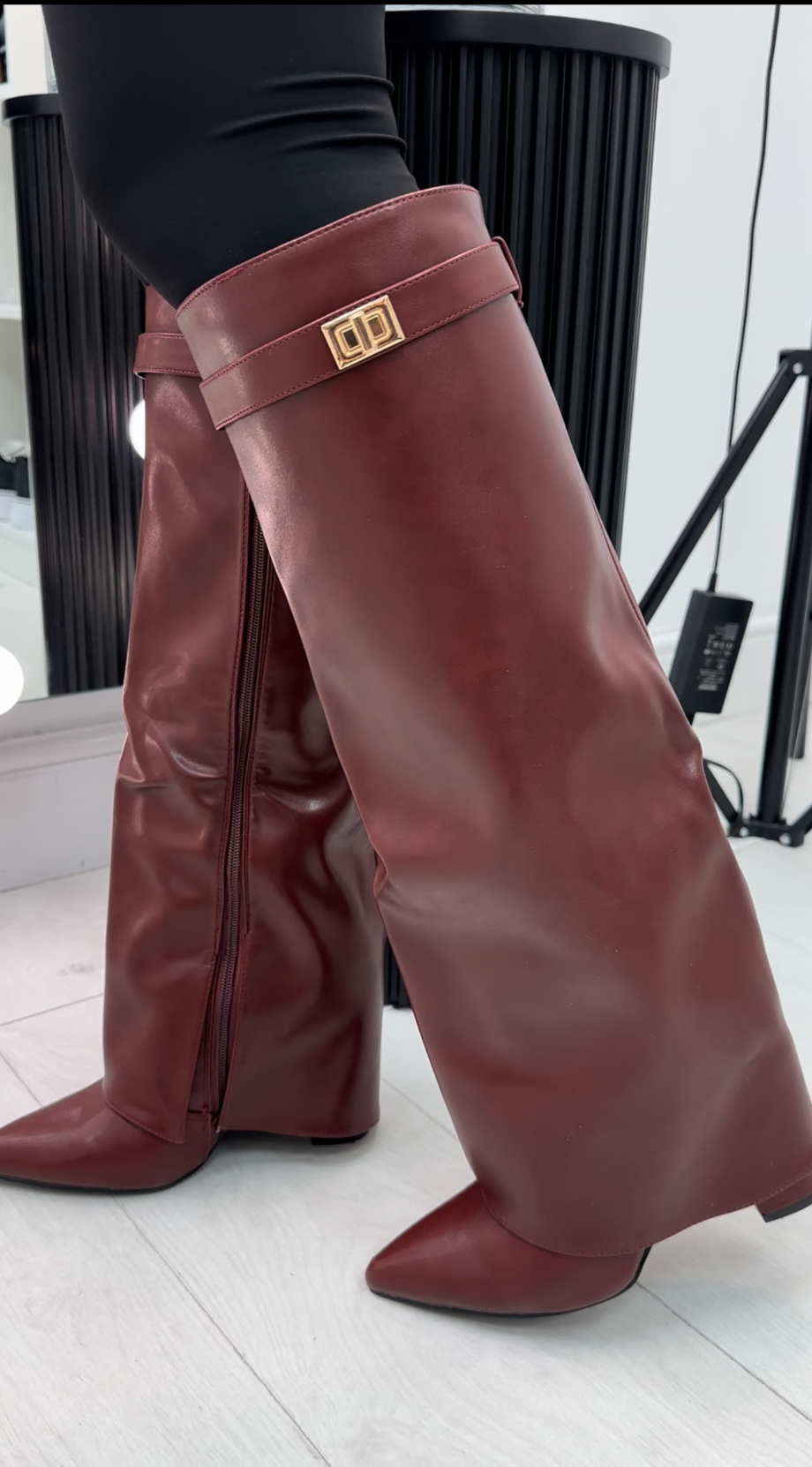 Anya Lock Detail Knee High Heeled Boot