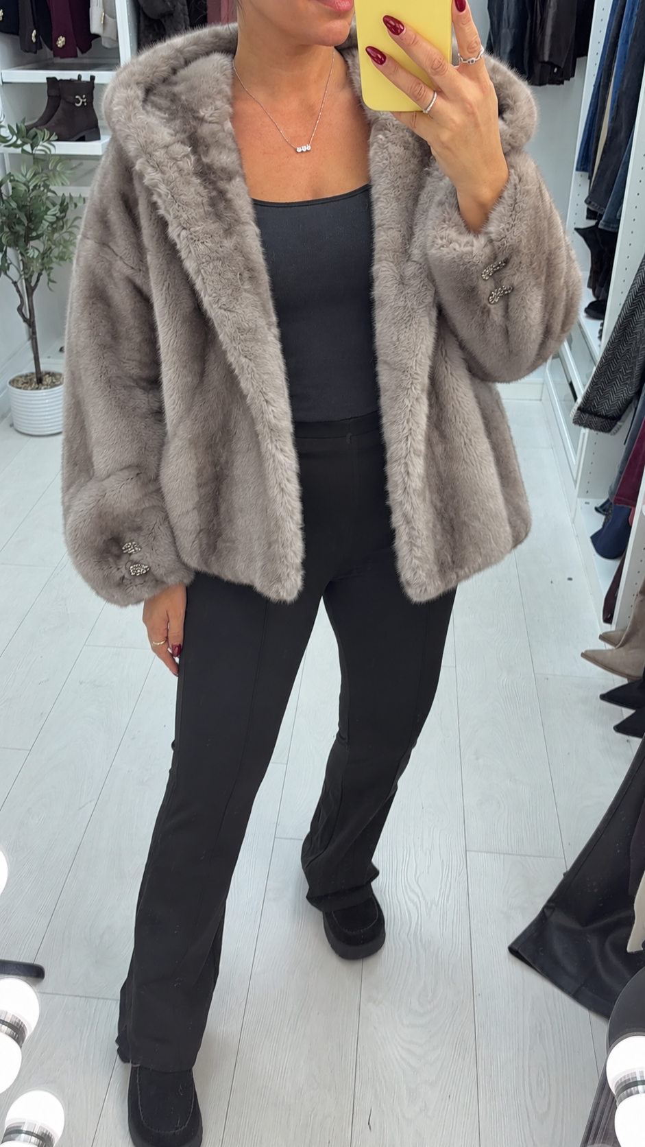 Nixon Faux Fur Embellished Closure Hooded Jacket
