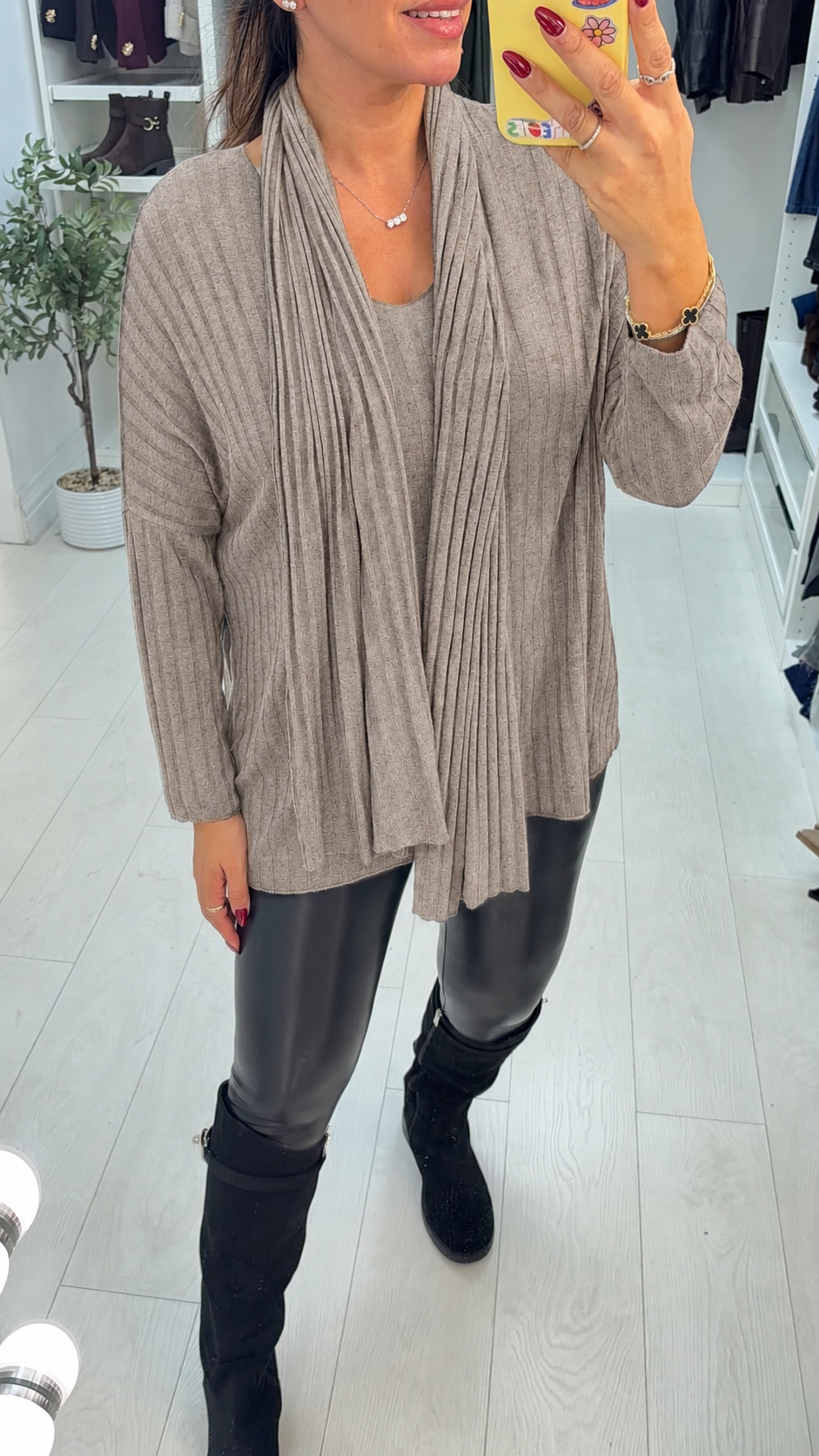 Dannie Plain Ribbed Scarf Thin Knit Jumper