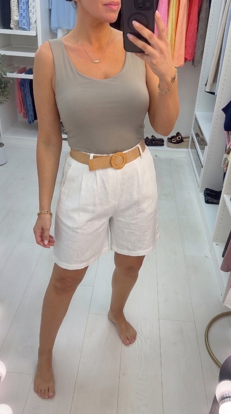 Nina Plain Elasticated Waist Belted Shorts