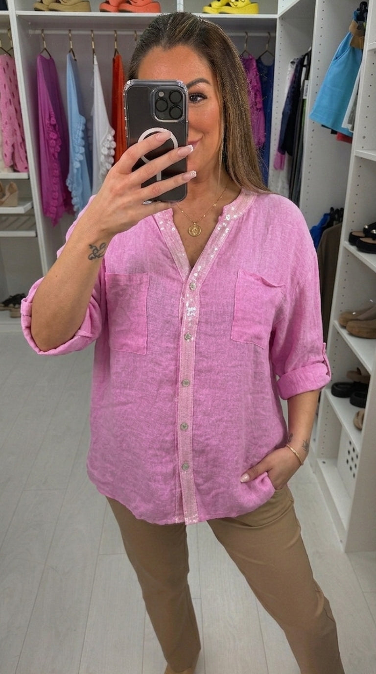 Zakiya Crochet Detail Linen Shirt