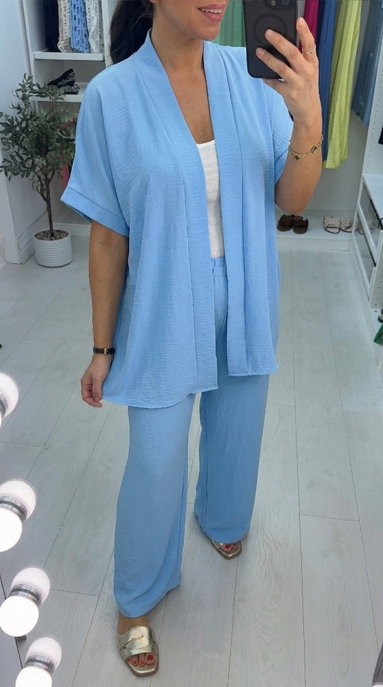 Milani Plain Longline Kimono Crepe Co-Ord Set