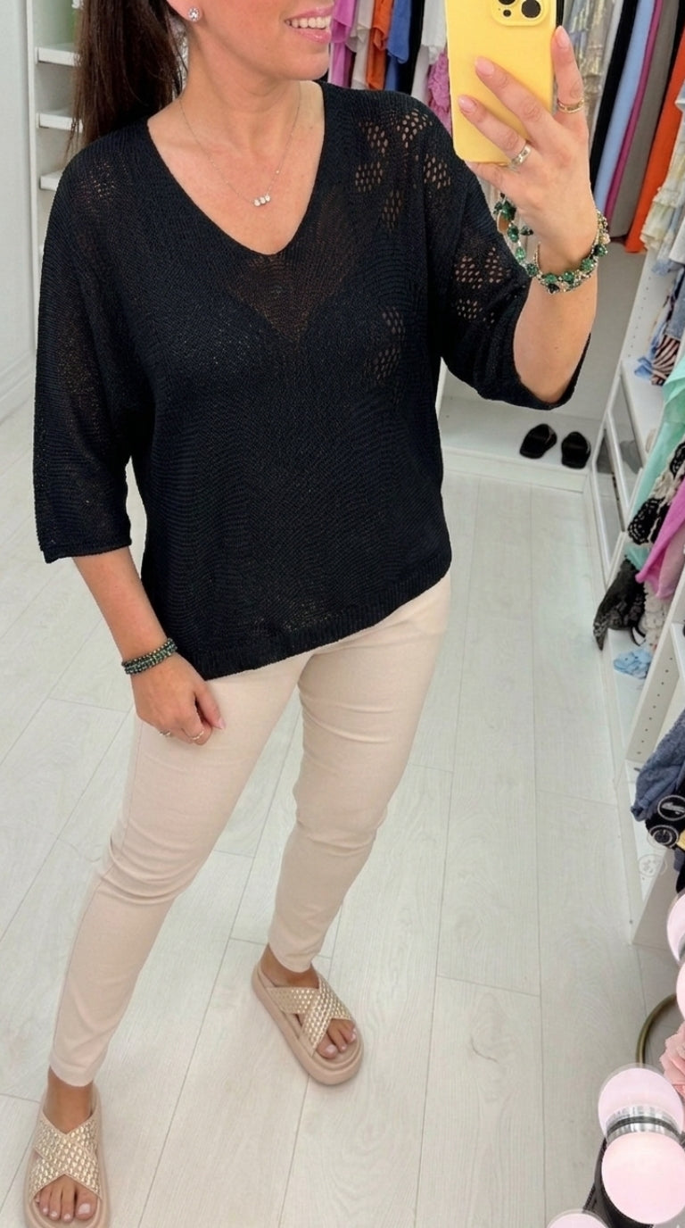 Keziah Plain Floral Detail Crochet Top