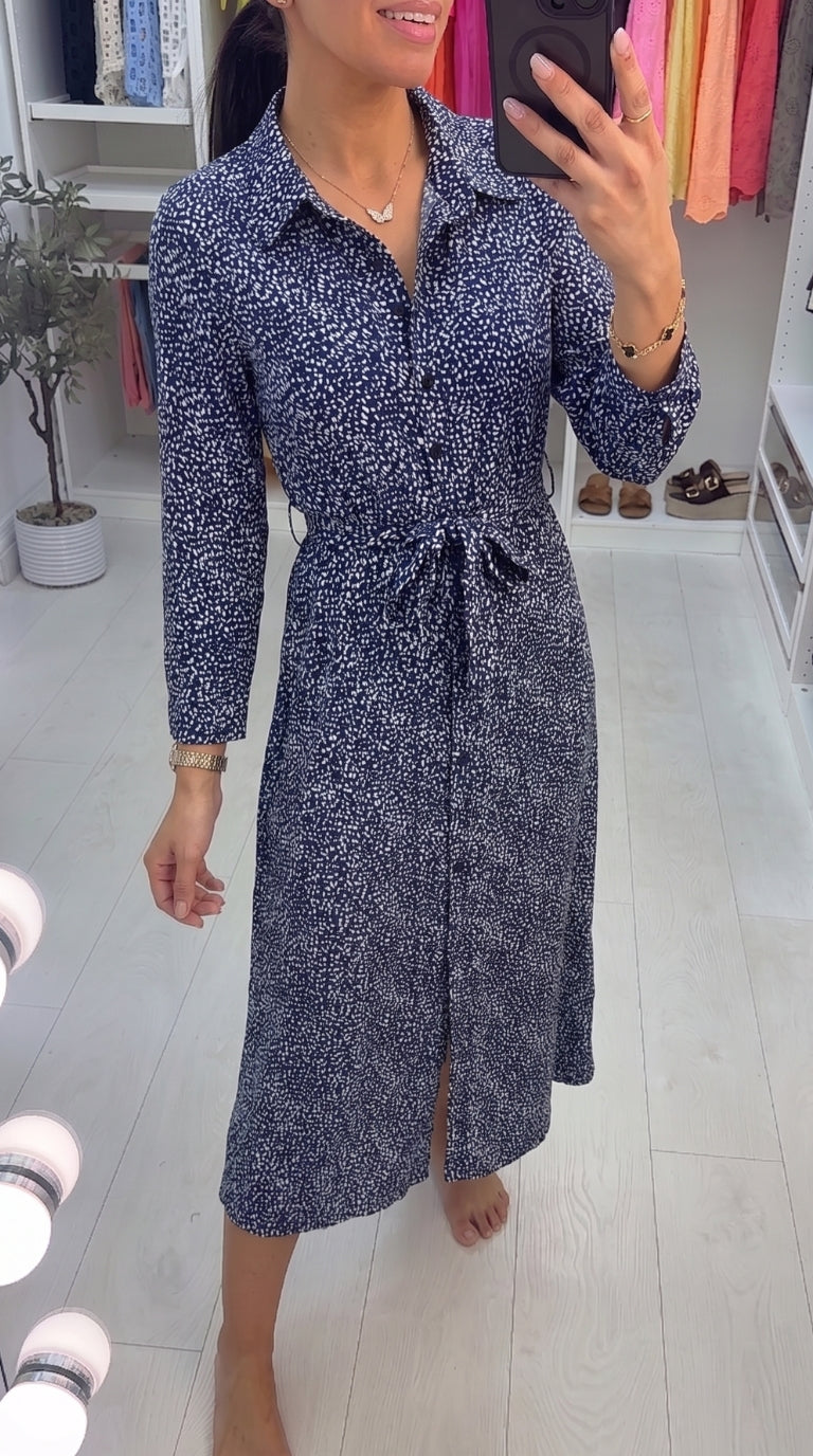 Izara Abstract Print Maxi Shirt Dress