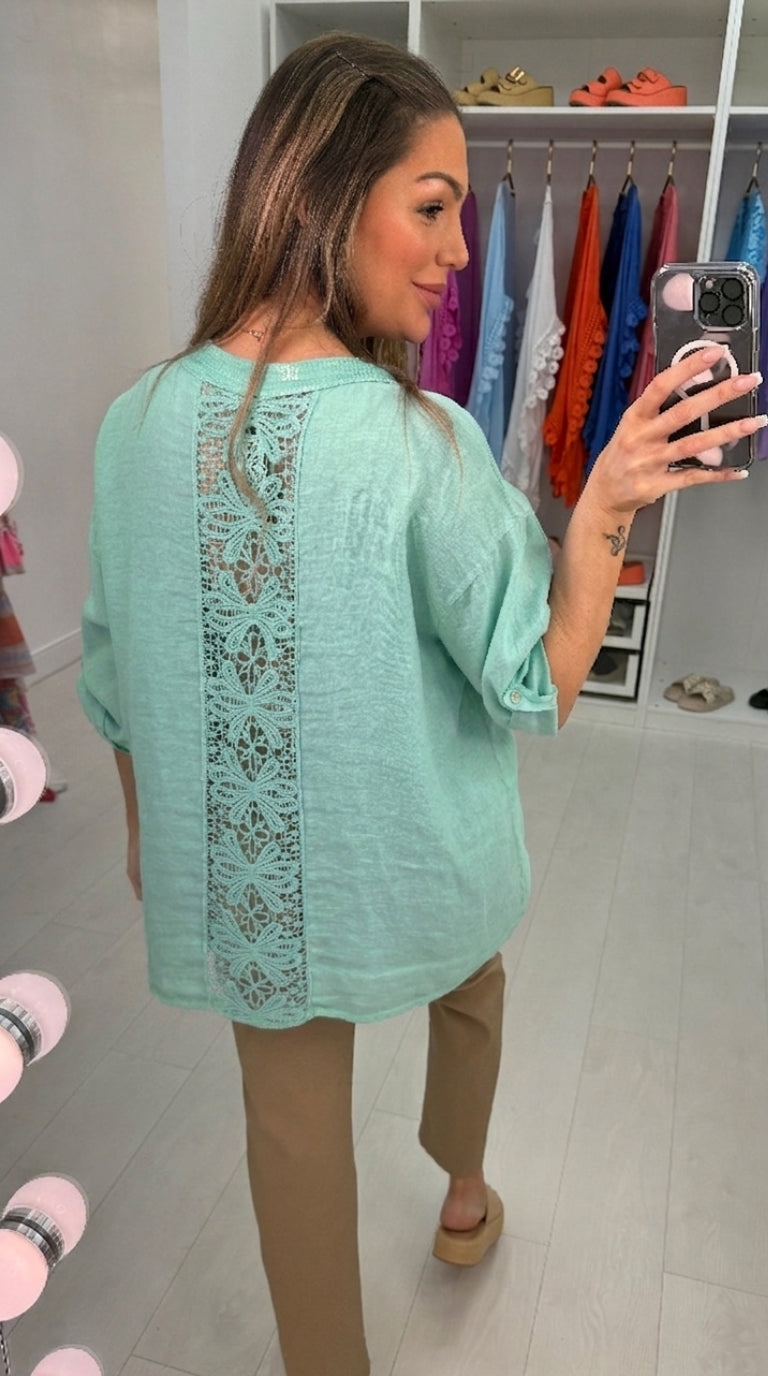 Zakiya Crochet Detail Linen Shirt