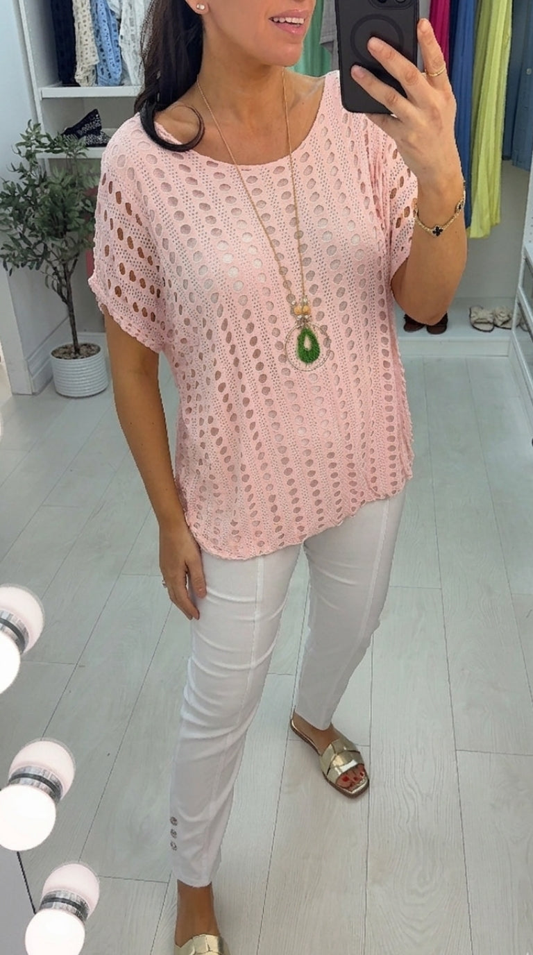 Atilla Plain Textured Bubble Hem Necklace Top