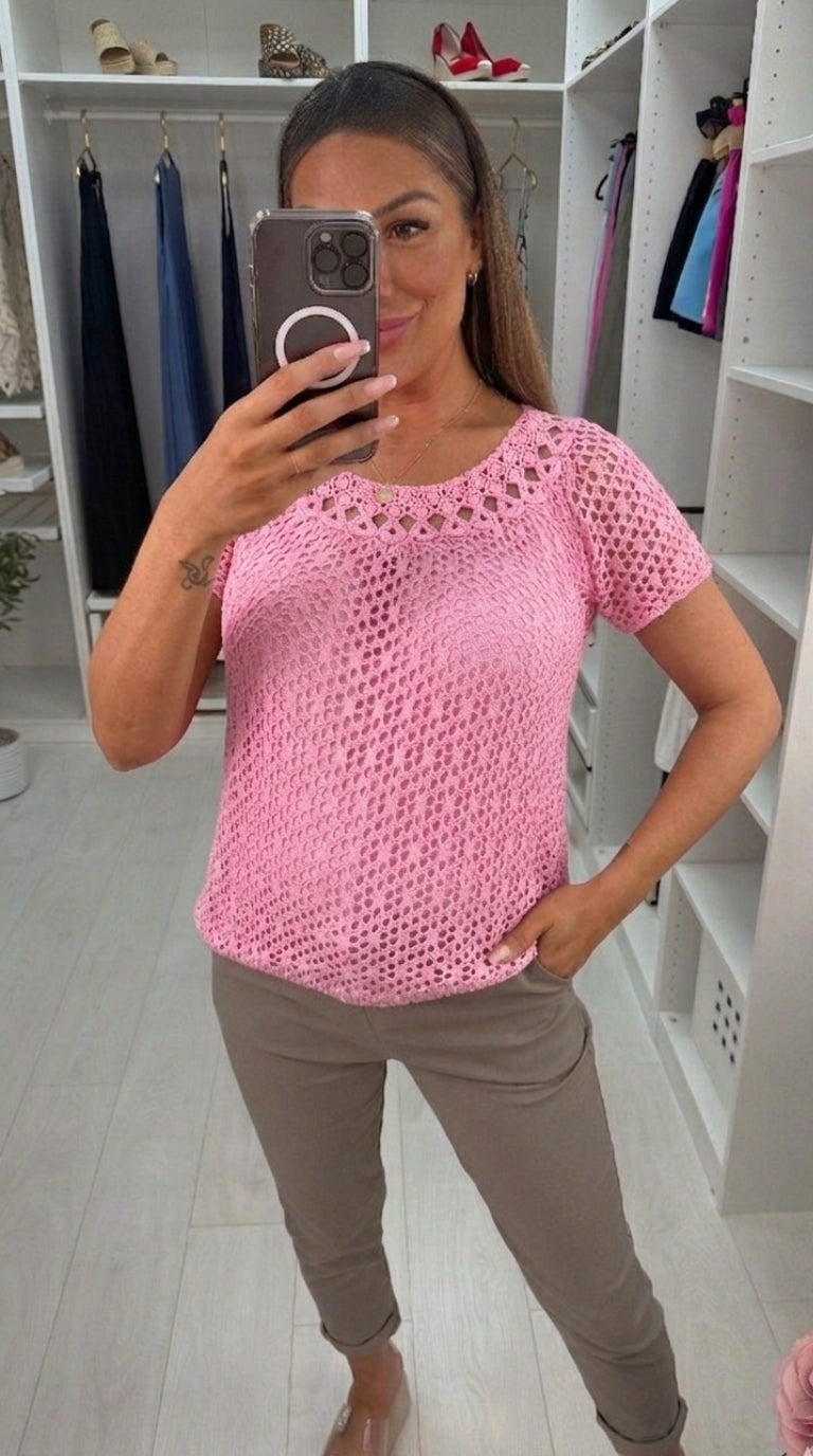 Casandra Crochet Bubble Hem Top
