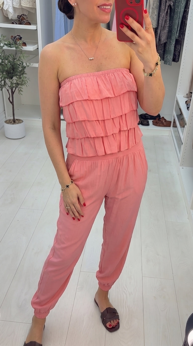 Celina Ruffle Bardot Elasticated Jumpsuit