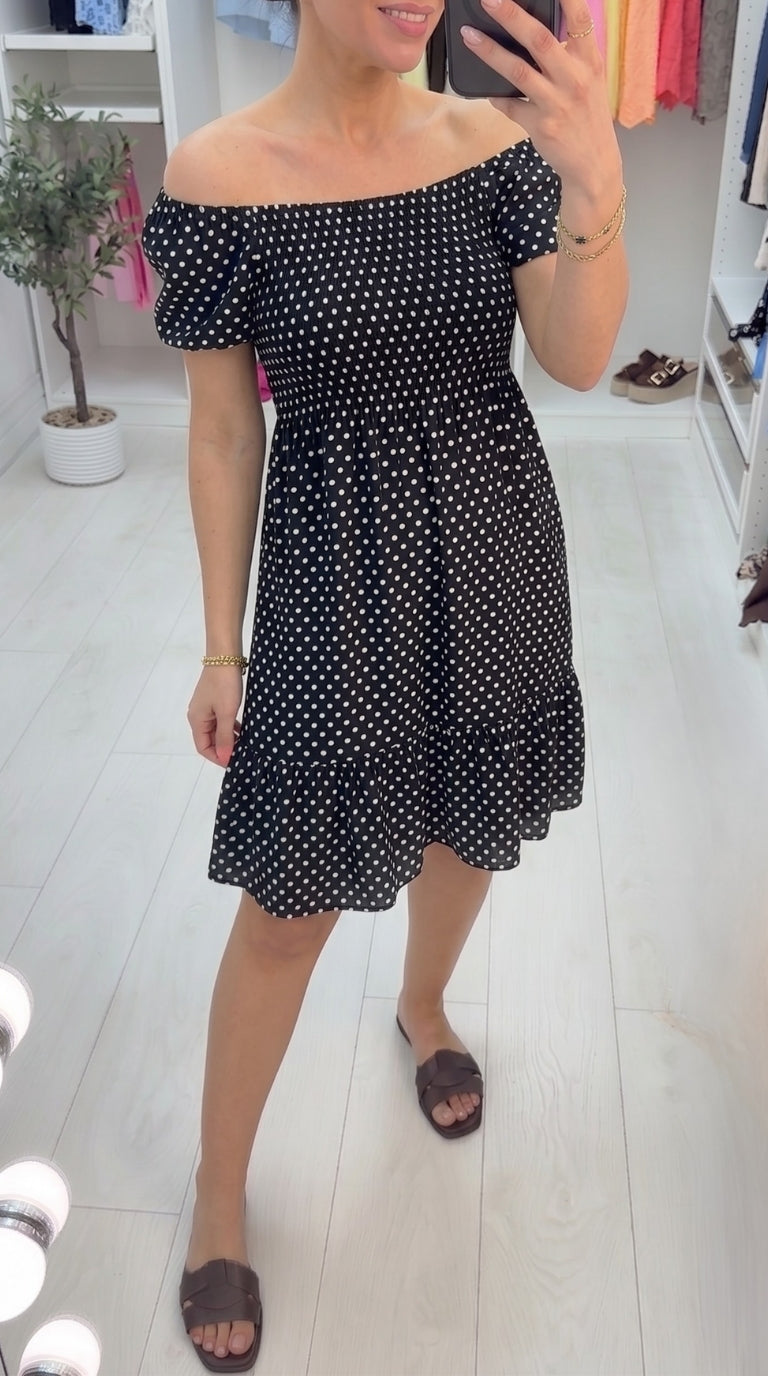 Tarni Polka Dot Print Bardot Dress