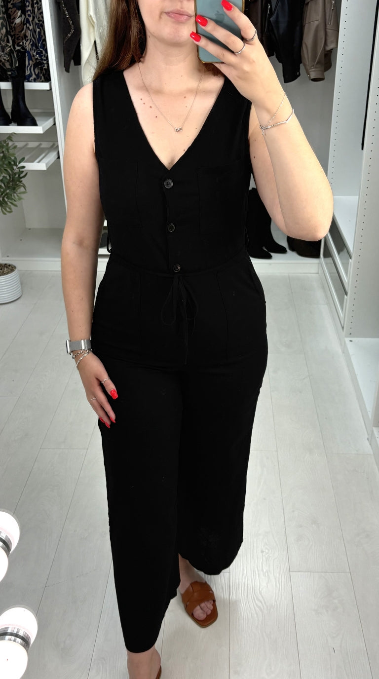 Carmellia Plain Linen Look Wide Leg Jumpsuit