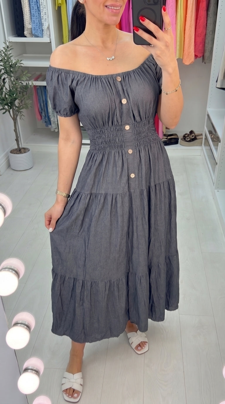 Iliana Plain Button Detail Maxi Dress