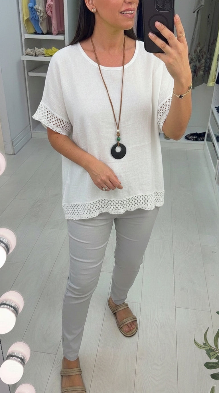 Glenda Plain Crochet Detail Necklace Top