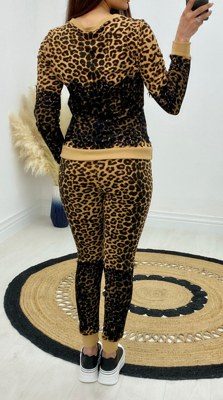 Valent Leopard Print Lace Loungewear Set