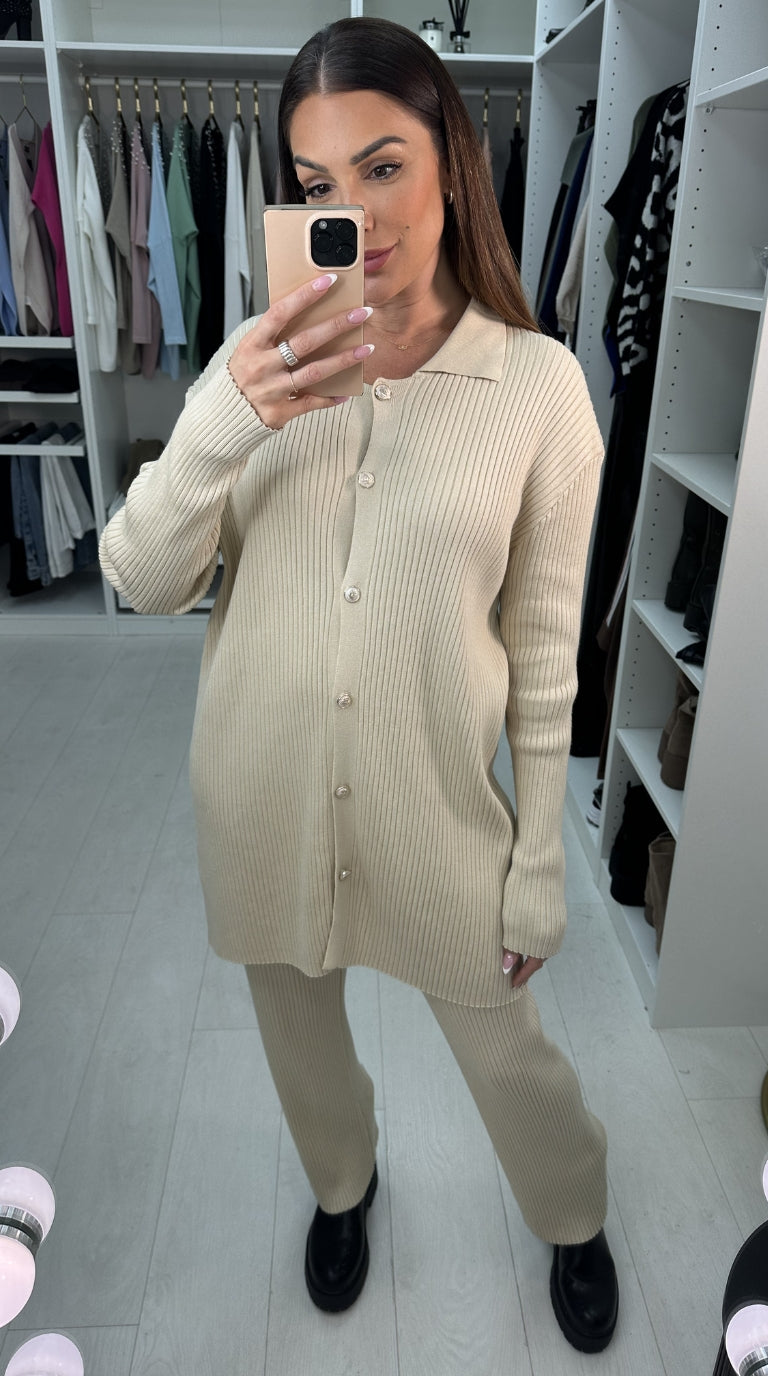 Georgina Ribbed Longline Shirt Loungewear Set