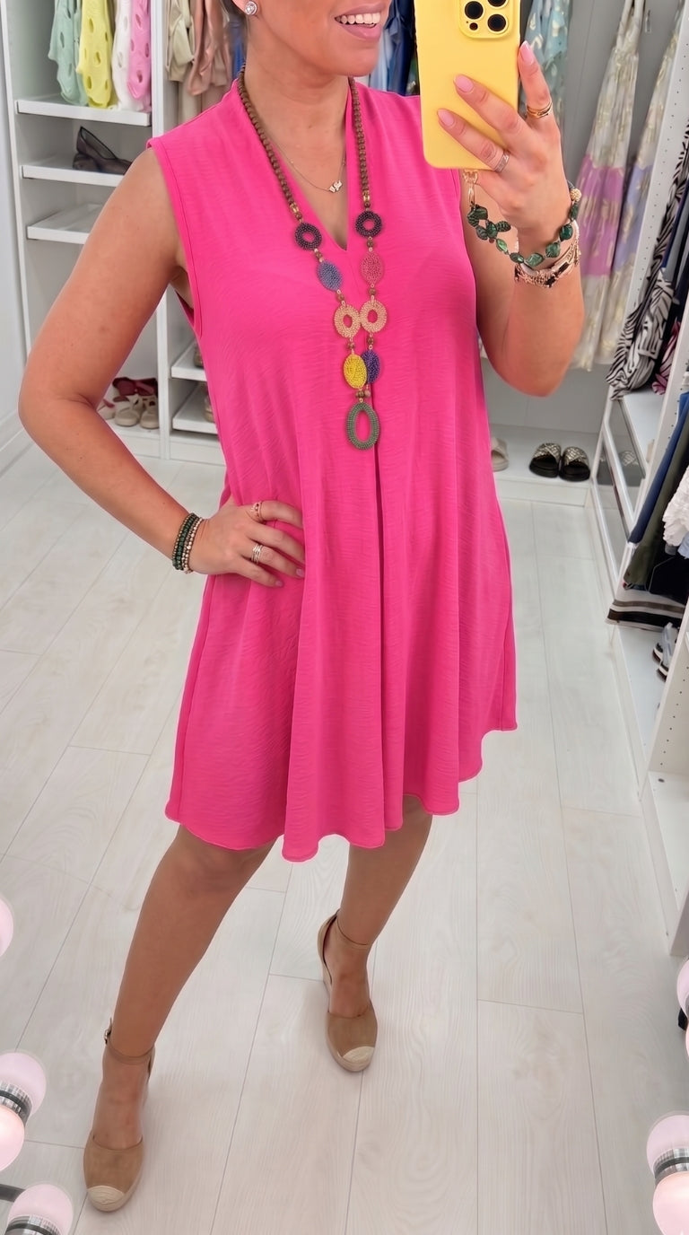 Ebby Plain V Neck loose Fit Necklace Dress