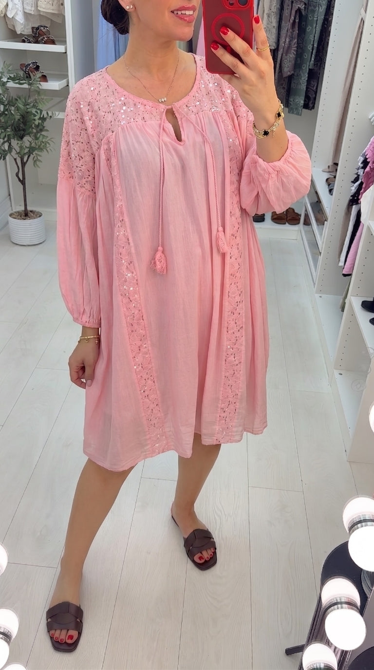 Emie Plain Embellished Loose Fit Midi Dress