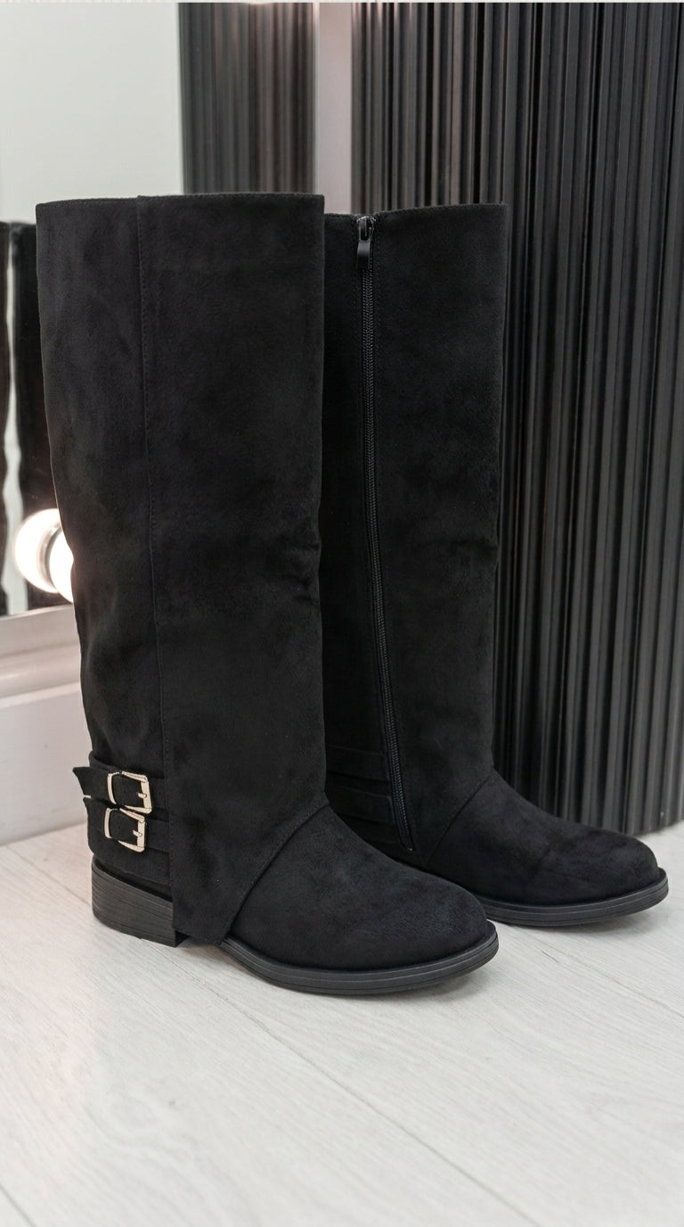 Cece Faux Suede Buckle Detail Boots