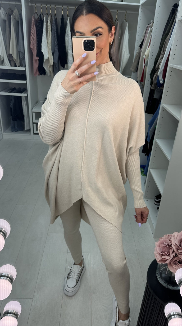 Talu Plain Rib High Neck Loungewear Set