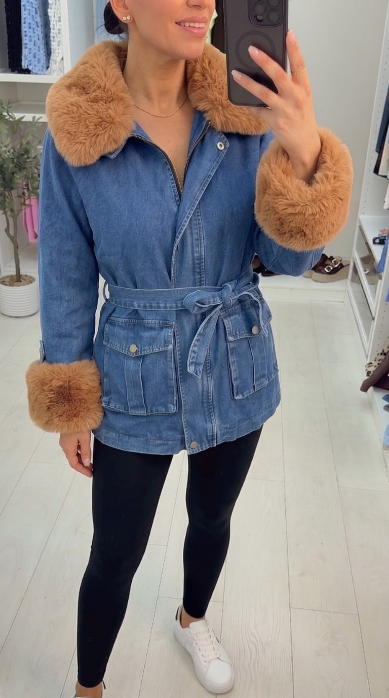 Bronson Dark Denim Faux Fur Hooded Jacket