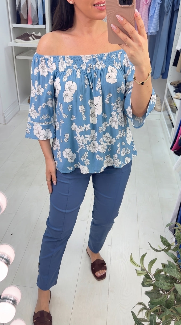 Viola Floral Print Bardot Top