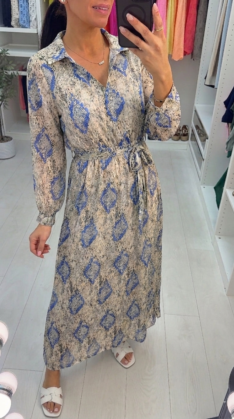 Bassett Sheer Sleeve Lurex Snakeprint Maxi Dress