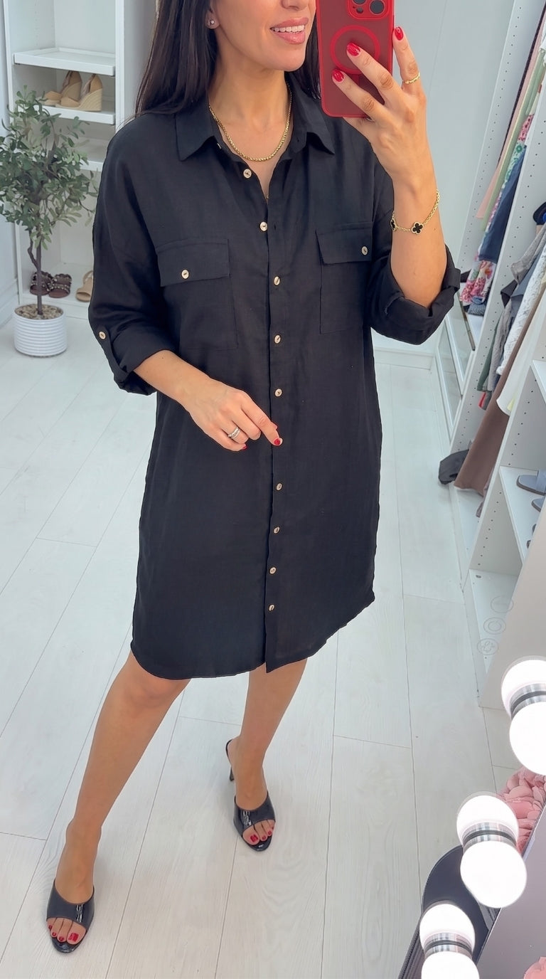 Sasha Utility Linen Look Shirt Dress