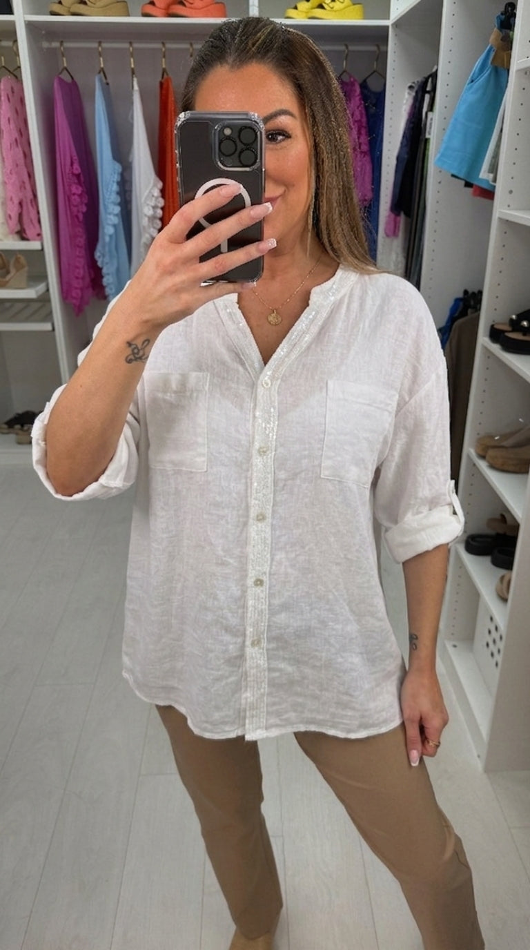 Zakiya Crochet Detail Linen Shirt